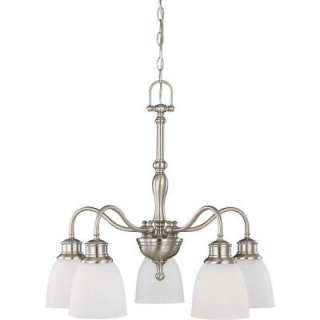 Bella 5 Light Arms Down Chandelier w/ Frosted Linen Glass Finished in 