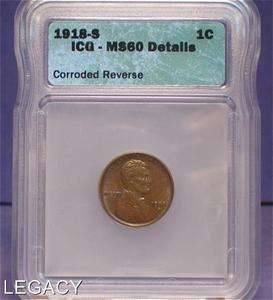 1918 S LINCOLN WHEAT CENT ICG PENNY (RS+  