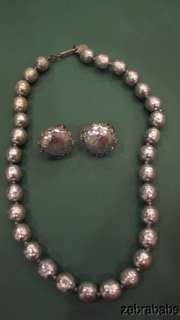 Vintage Miriam Haskell Gray Pearl Necklace & Earrings  