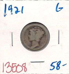 1921 Mercury Dime Ten Cent Good #13508  