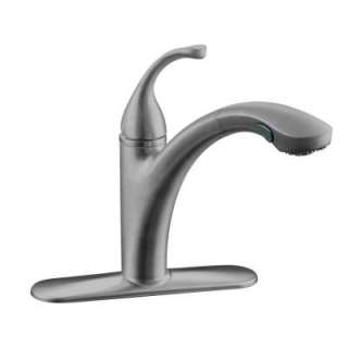 Forte Single Handle Mid Arc Pull Out Sprayer Kitchen Faucet in Brushed 