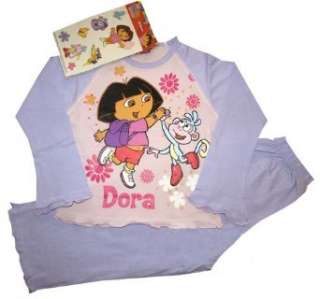 Dora Schlafanzug Langarm flieder mit Sticker  Bekleidung