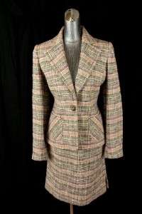 womens gray pink plaid VALENTINO ROMA 2pc skirt suit soft tweed ITALY 