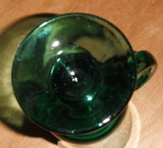 Vintage Forrest Green Glass Pedestal Footed Cup Mug Gold Trim  