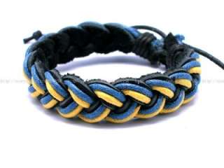 Men Hemp Blue Leather Black Bracelet H03 w/Tracking No.  