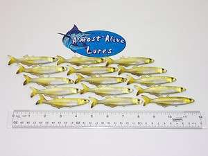 Soft Plastic Glass Minnow Lures, (15) 4 Lures, Natural/Yellow Color 