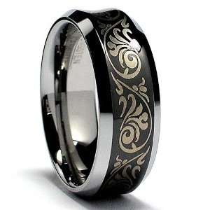 Black Etched Concave Tungsten Wedding Band Ring w/bonus  