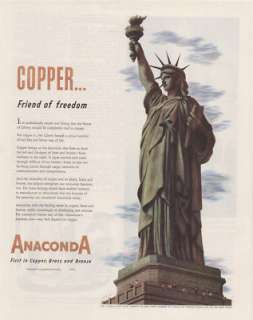 1950 AD Anaconda Copper Statue of Liberty  