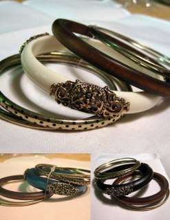   or Acrylic Fashion Bangle Bracelets Set choose White, Black or Teal