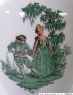 Meissen Vase 1.W. Deckelvase 23cm Figuren Watteau grün  