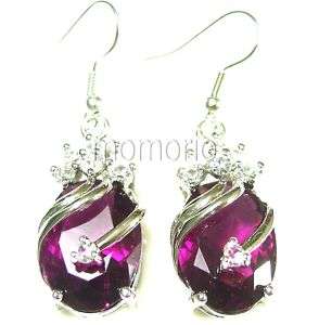 18K WGP Oval cherry purple cz crystal dangle earrings  