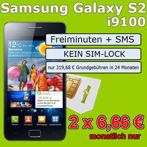 Samsung Galaxy S2 i9100 nur 2 x 6,66 € / mtl. Smartphone Handy 