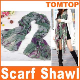 Begonia Color Neck Scarf Shawl Flower Ink Style Long Cotton Wide Wrap 