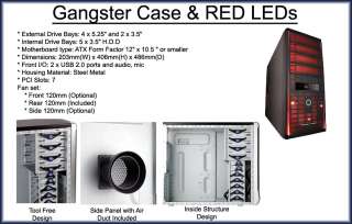 NEW TOOLESS ATX GANGSTER PC TOWER CASE with RED LEDs  