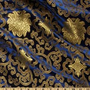  44 Wide Chinese Brocade Lattice Navy Fabric By The Yard 