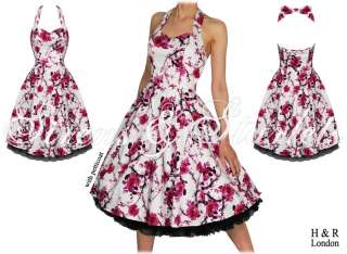 WHITE PINK FLORAL 50S SWING PARTY PROM TEA SUN DRESS  