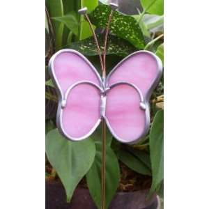  Pink Butterfly Garden Stake  Stained Glass Patio, Lawn 