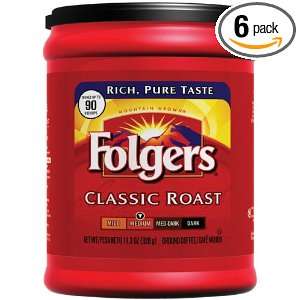 Folgers Classic Roast Ground Coffee, 11.3 Ounce Packages (Pack of 6)