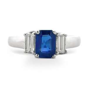  1.26 Ct Platinum Emerald Cut Sapphire Ring Jewelry