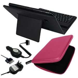  Premium Black Leather Case With Bluetooth Keyboard + Pink 