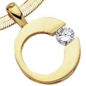 18K Gold Plated Clear Cubic Zirconia Solitaire Open Disc Pendant (Sold 