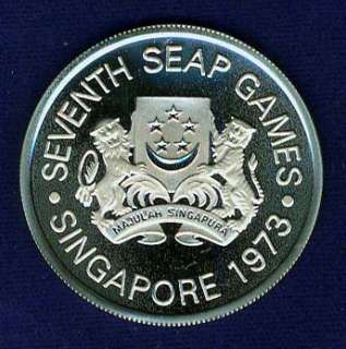SINGAPORE 1973 5 DOLLARS SILVER COIN GEM PROOF 7TH ANNUAL 