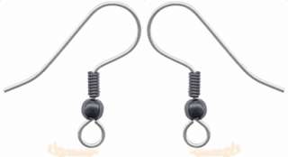   Ear Wires Hooks ~ Gun Metal Bead + Coil Finish ~Earrings 22ga  