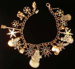   & Snowflakes Charm Bracelet 24 Karat Gold Plate 8 Winter 21 Charms