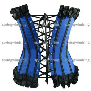 Blue Lace Up Satin Boned Gothic Corset G string Top L  