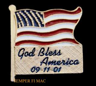 GOD BLESS AMERICA 9 11 01 USA FLAG WTC 911 HAT PIN NY NEW YORK 