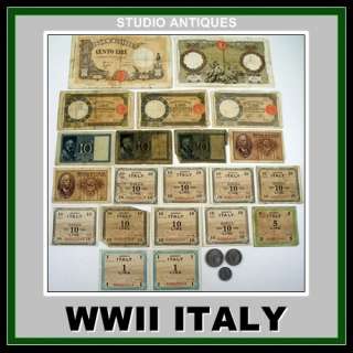   BANKNOTE LOT 1 5 10 50 100 Lire 1943 ALLIED MILITARY CURRENCY Vatican