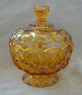VINTAGE AMBER DEPRESSION GLASS CANDY DISH WITH LID  