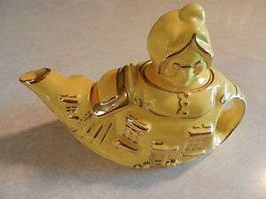 Antique Lingard yellow w/gold Old Woman in a Shoe Teapot nursery 