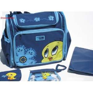 Looney Tunes Tweety Bird Blue Diaper Bag with Changing Pad Spoon 
