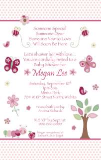   Girl Baby Shower Invitations   YOU PRINT  Butterfly Tree Bird  