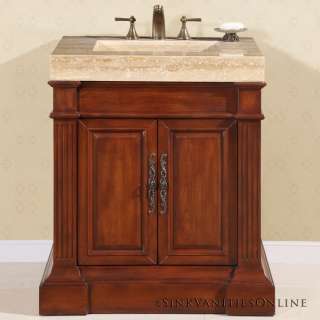   Unique Travertine Stone Sink Top Bathroom Single Vanity Cabinet  