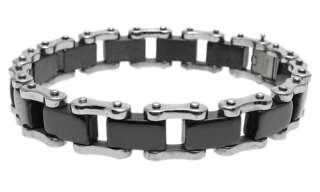   Steel Mens 8.25 Silver & Black Bike Chain Bracelet CRB041  