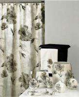   Black, Silver & White Shower Curtain, Rug, and Ceramic Bath Set  