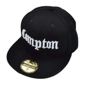   Compton Black Fitted Flat Peak Baseball Cap 7 1/8 