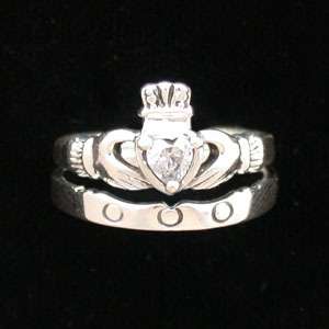 Silver Celtic Claddagh Wedding Ring Set RS311  