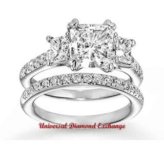 Diamond Bridal Set Ring 1.75 carat total Radiant 14K Gold F G/SI1 