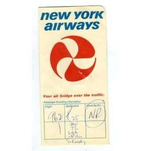   New York Airways Ticket Jacket / Boarding Pass 1972 
