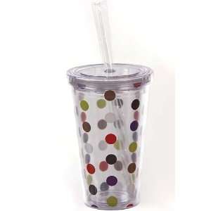 16 Ounce Insulated Tumbler Cup with Lid and Straw  Polka Dot  
