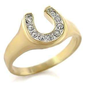  Size 7 Horse Shoe Clear Crystal Brass Two Tone Ring AM 