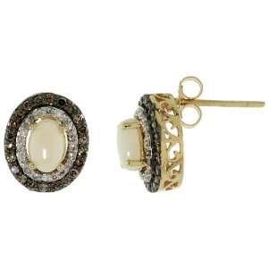  14k Gold Oval Stone Earrings, w/ 0.47 Carat Brilliant Cut 