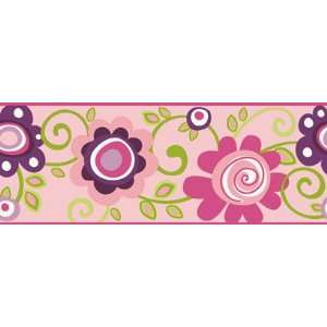  Floral Scroll Pink Wallpaper Border in Girl Power II