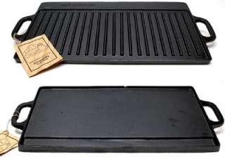 Cast Iron Cookware Grill Griddle Cooking Pan Flat & Grid Skillet 