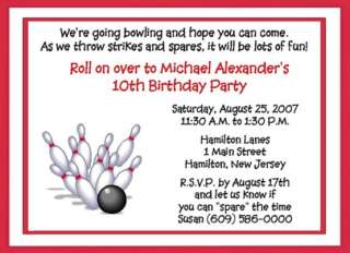 10 BOWLING PARTY BIRTHDAY CUSTOM INVITATIONS  