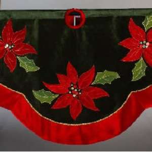  48 Velvet Christmas Tree Skirt with Poinsettia Patter 