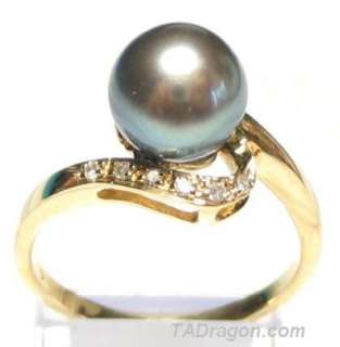 5mm AAA Black Pearl 2.10 14K Yellow Gold Diamond Ring  